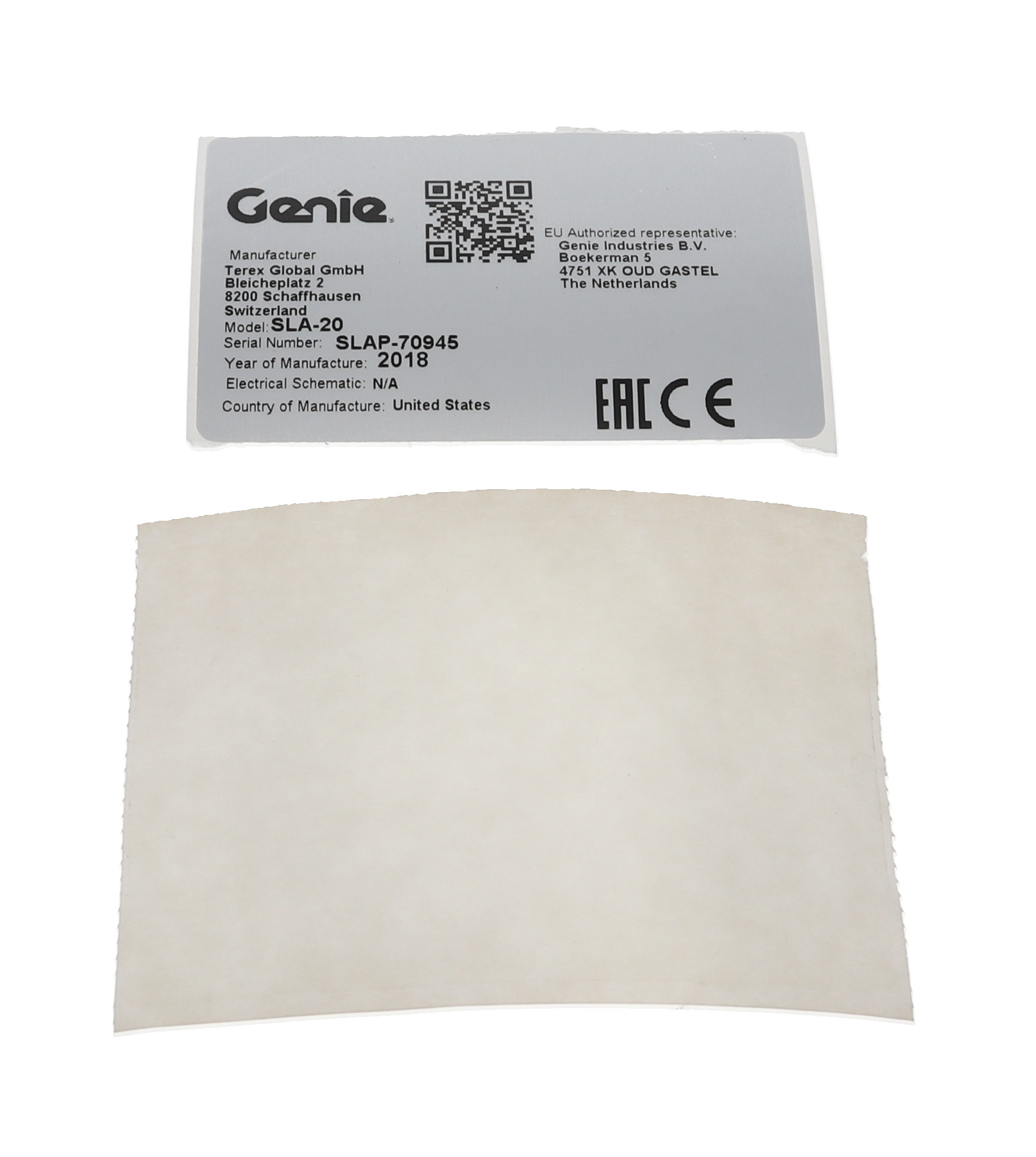 Serial Number Label - Mat Lift & Ss