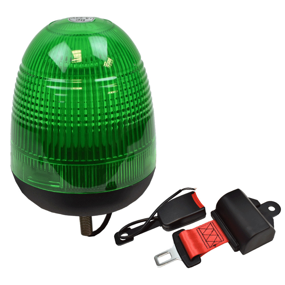 Green LED Safety Beacon Single Bolt and Retractable Orange Hi Vis Seat Belt Kit 