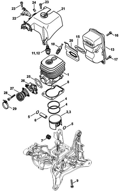 Stihl TS480i & TS500i Cylinder, Muffler